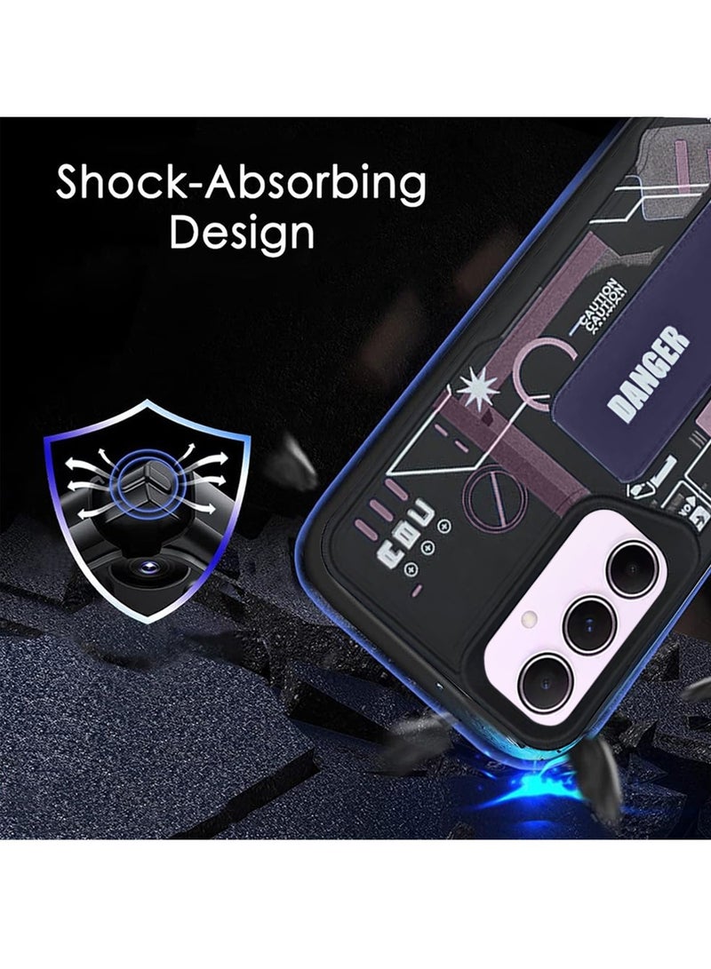 Techie Aesthetic Fashion Silicone Back Case Cover with Magnetic Hand Grip & Kickstand for Samsung Galaxy A15 – Black/Purple - Image 2