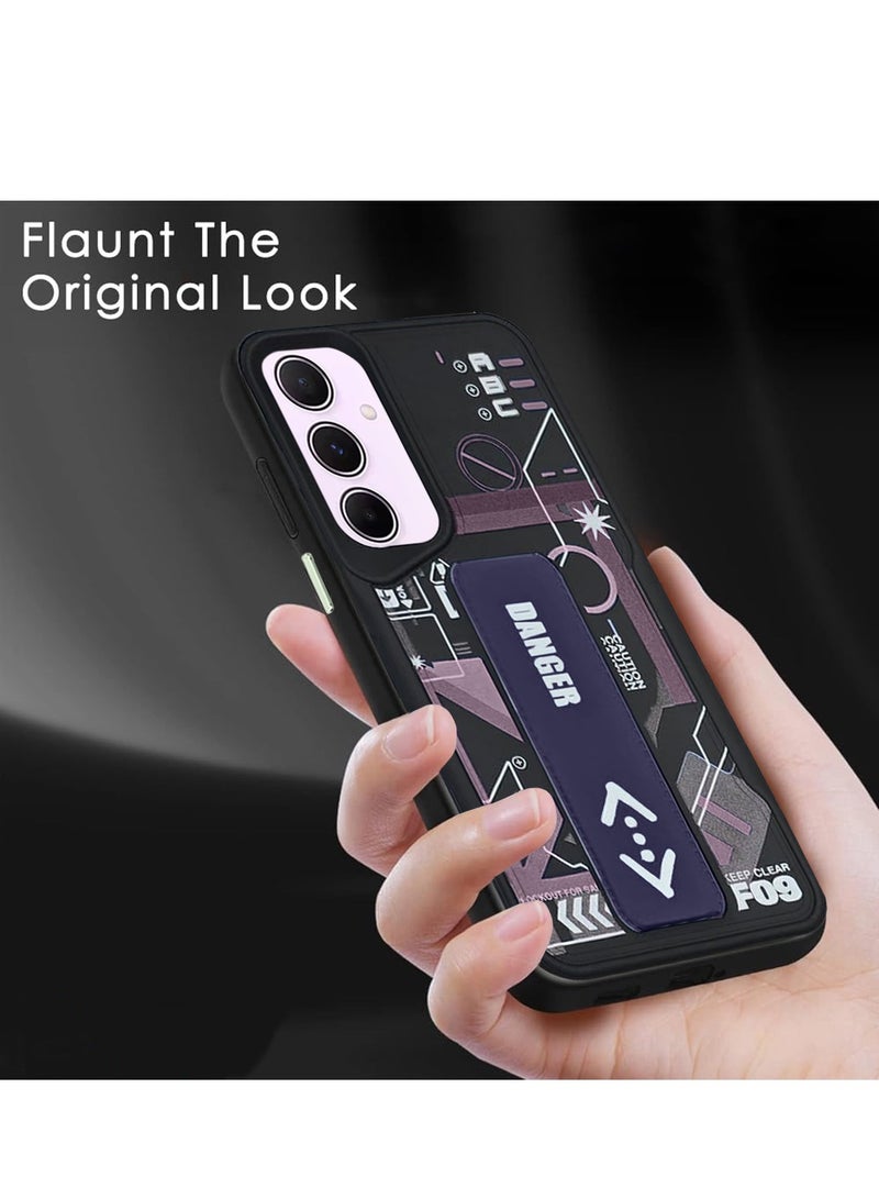 Techie Aesthetic Fashion Silicone Back Case Cover with Magnetic Hand Grip & Kickstand for Samsung Galaxy A15 – Black/Purple - Image 3