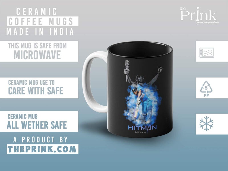 Prink Rohit Sharma Coffee Mug with Print Cricket Coffee Mug Hitman Rohit Sharma Printed Coffee Mugs Cricketers Mugs Gift for Friends Kids 330ml Microwave Dishwasher Safe - Image 4