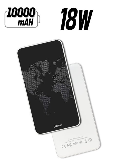 10,000 mAh Super Fast Charging Ultra Compact Power Bank with Quick Charge & Power Delivery, Portable Charger For iPhone and Android Map In Dots