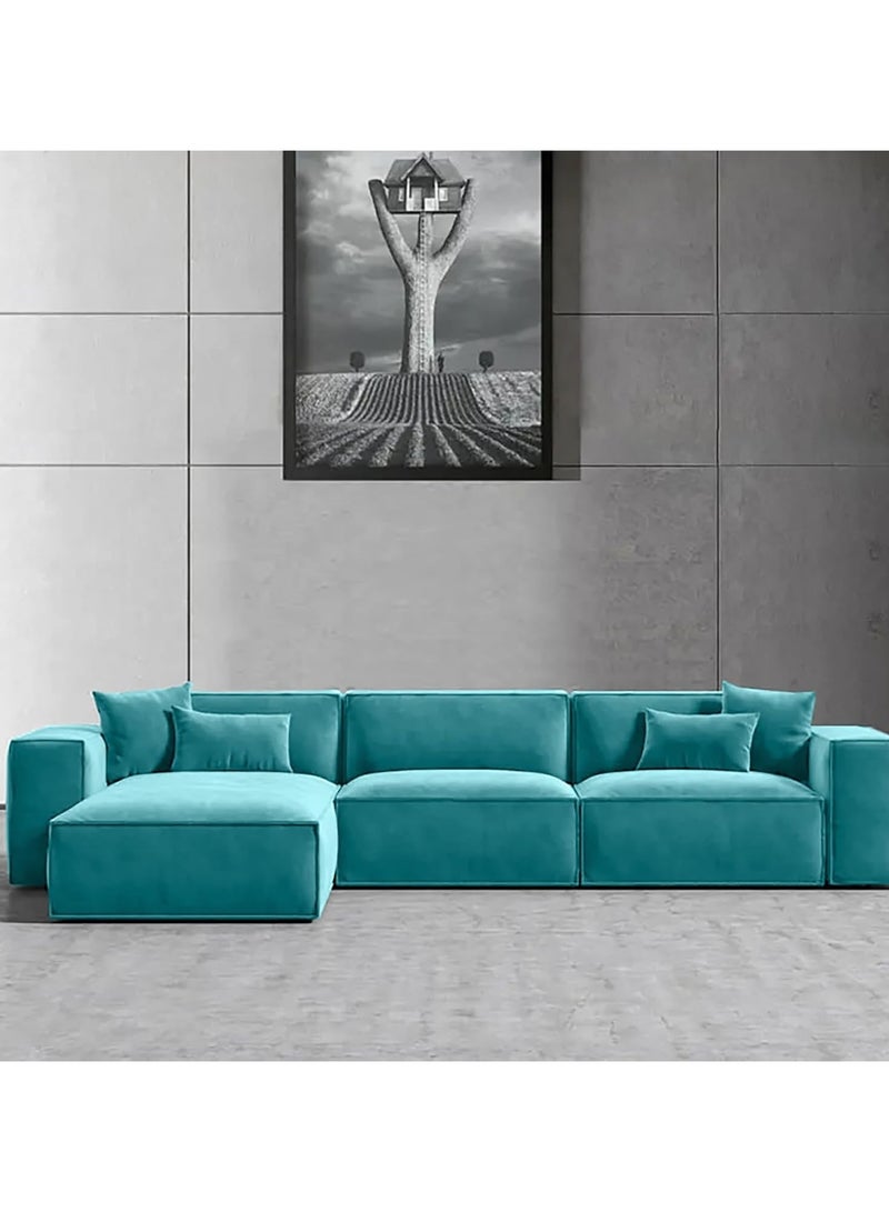 Karnak Carol Corner l L-Shaped Luxury Sofa For Living Room Solid Wood Corner Modern Design Couch, Velvet Upholstered Color (Right, Sky Blue) - Image 1