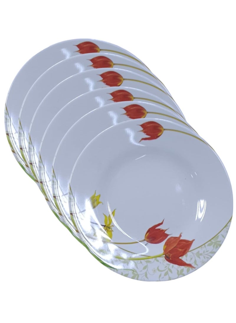 SAQOWARE Set of 6 Pcs High Grade Melamine Side Salad Plates with Tulip Design - 6.5 Inch, Durable, Lightweight, and Dishwasher Safe Melamine Plates made in Thailand (6 Pcs Compo Pack)  - Image 1