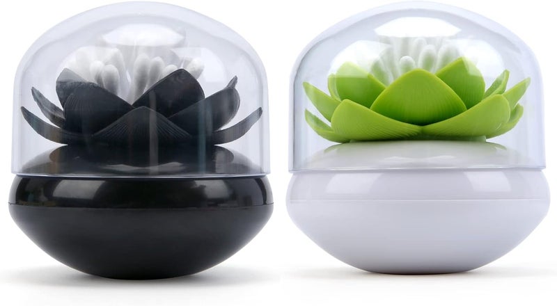 Bloss 2 Pack Louts Qtip Holder Dispener Holder Cotton Swabs Bud For Cotton Swab Toothpicks Bathroom Decor - (Green + Black) - Image 1