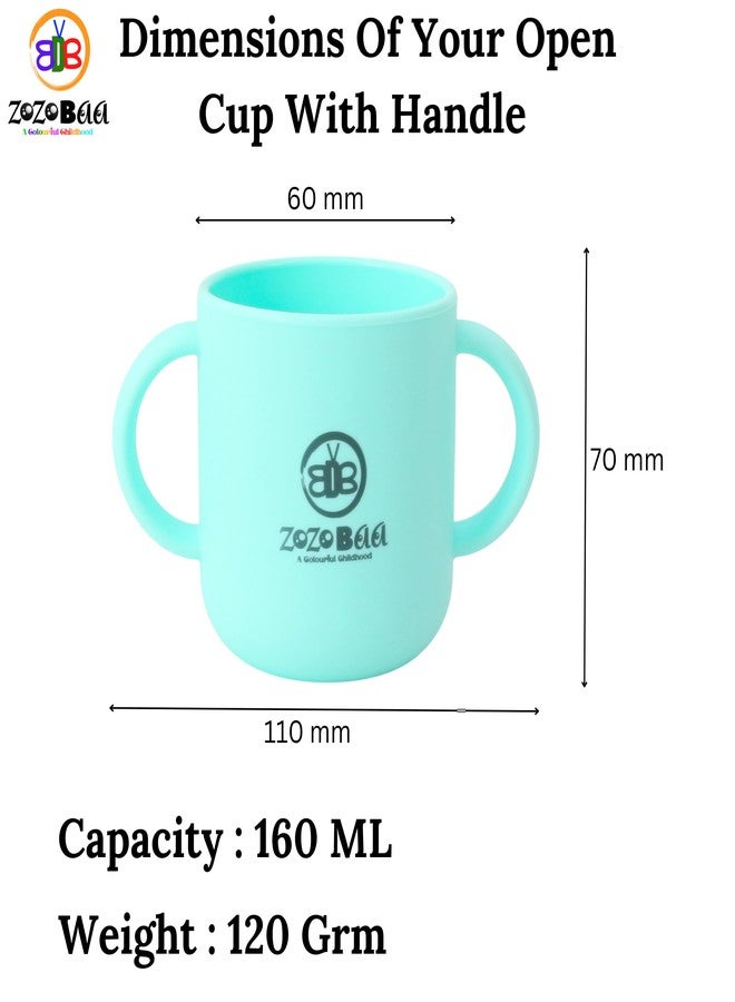 ZoZoBaa Silicone Baby Drinking Open Cup with Two Handles | Multipurpose Tiny Cups for Infant's First Stage Training | Bpa-Free, Unbreakable Non Sippy Cup for Toddlers,160 ml, (Mint Green) - Image 2