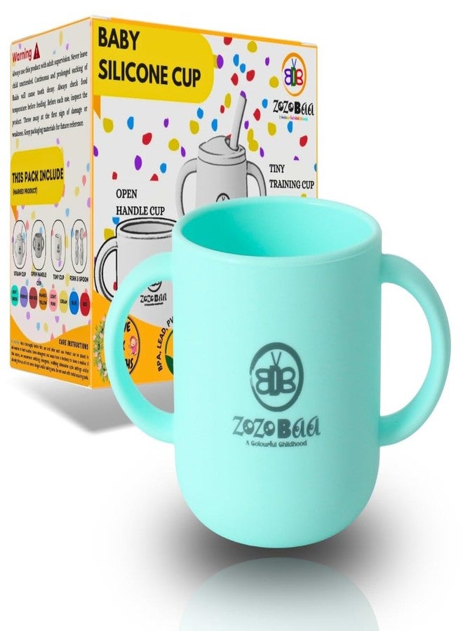 ZoZoBaa Silicone Baby Drinking Open Cup with Two Handles | Multipurpose Tiny Cups for Infant's First Stage Training | Bpa-Free, Unbreakable Non Sippy Cup for Toddlers,160 ml, (Mint Green) - Image 1