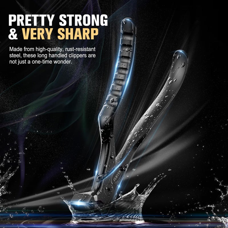FERYES Ergonomic Non-Slip Long Handle Nail Clippers for Seniors, Unique Angled Head Curve Wide Jaw Opening Toenail Clipper with Catcher for Thick Toenails and Fingernails - Image 2