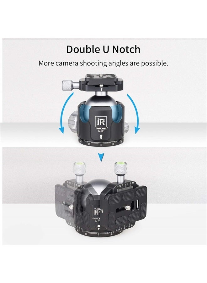 Innorel Low Profile Tripod Ball Head-INNOREL N52,Panoramic CNC Metal Camera Tripod Ball Head with Two 1/4" Screw Arca Swiss Quick Release Plates for Tripod,Monopod,DSLR,Camcorder,Max Load 66lbs/30kg - Image 2
