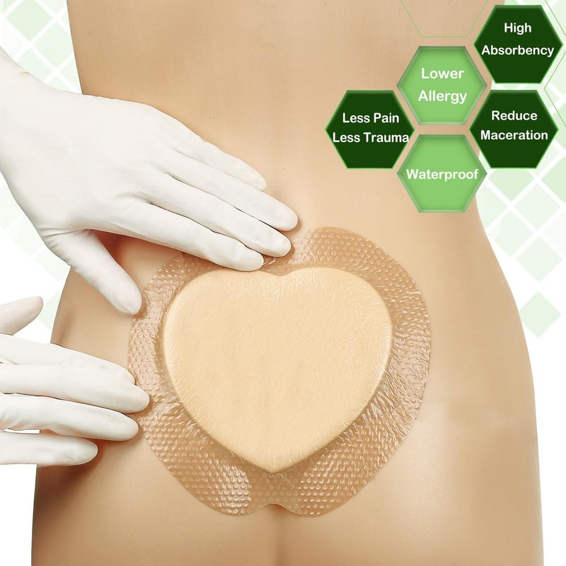NEUHEILS Sacrum Silicone Foam Dressing with Gentle Border for Sacral Ulcer, Pressure Ulcer, Butt Bed Sore, Size 7''x7'' (4.9''x5.3'' Pad), 5 Pack, High Absorbency Silicone Adhesive Wound Bandage by NeuHeils - Image 2