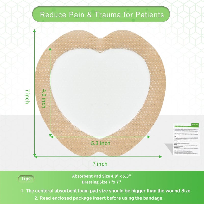 NEUHEILS Sacrum Silicone Foam Dressing with Gentle Border for Sacral Ulcer, Pressure Ulcer, Butt Bed Sore, Size 7''x7'' (4.9''x5.3'' Pad), 5 Pack, High Absorbency Silicone Adhesive Wound Bandage by NeuHeils - Image 5