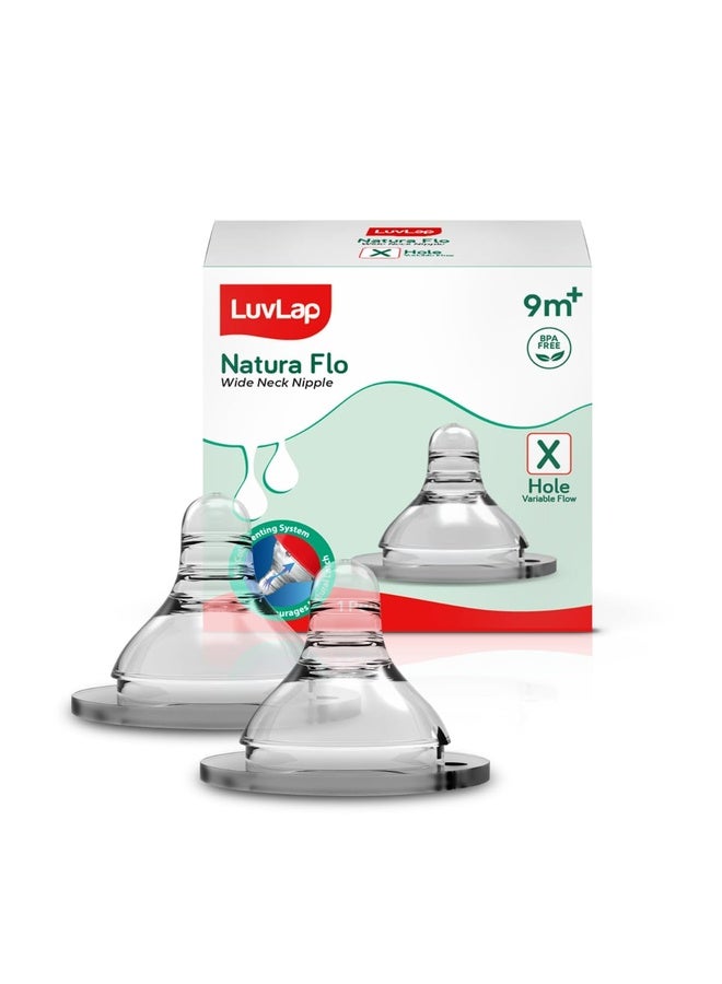 Luvlap حلمة/حلمة مضادة للمغص ناتورا فلو لزجاجة ذات عنق واسع، 2 قطع، تدفق متغير، 9 أشهر وما فوق - Image 1