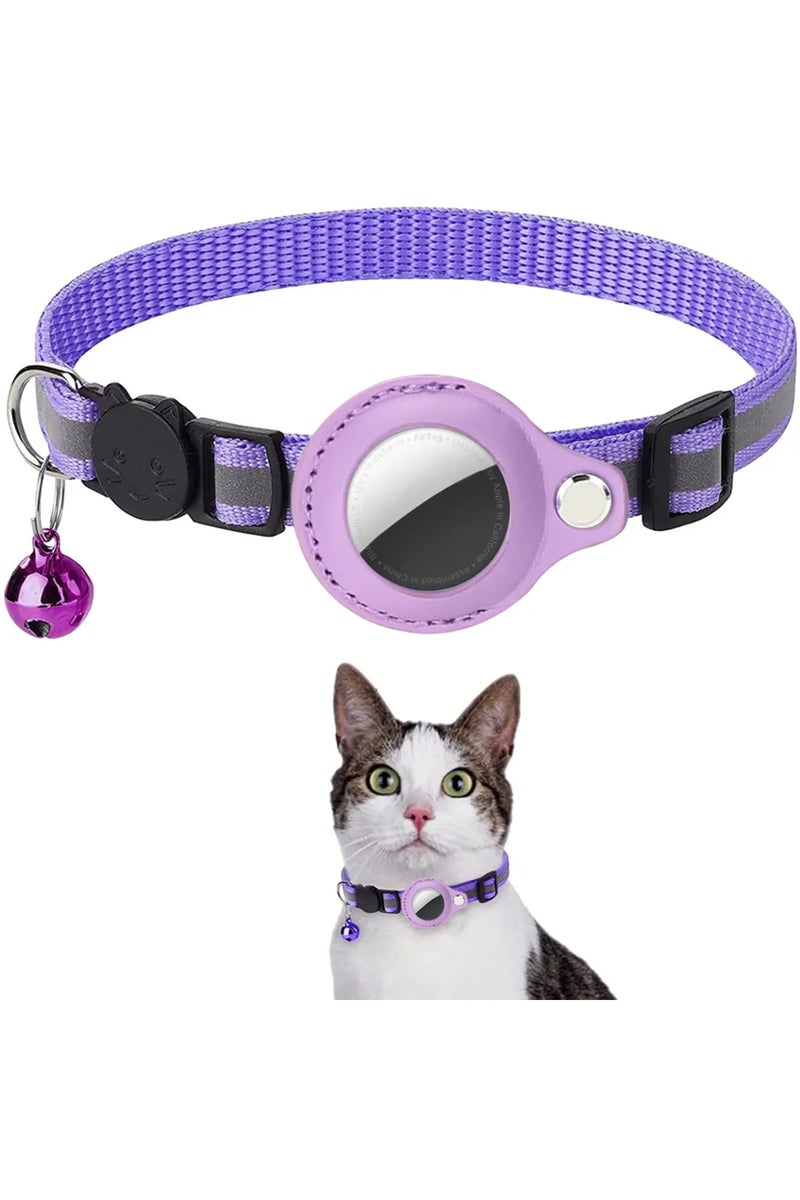 erorex Adjustable 22-32cm purple Cat AirTag Holder Collar Breakaway Reflective Strips Adjustable Kitten Col