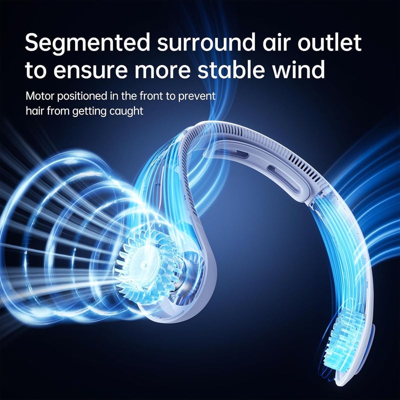 JISULIFE Enhanced Portable Neck Fan, Personal Hands-Free Neckband, 5-Speed Adjustment, 5000 mAh, Portable, Silent, Rechargeable, Gifts for Women and Men - Sunny Blue - Image 3