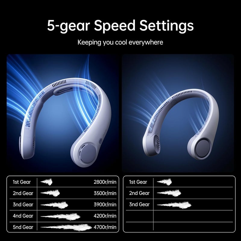 JISULIFE Enhanced Portable Neck Fan, Personal Hands-Free Neckband, 5-Speed Adjustment, 5000 mAh, Portable, Silent, Rechargeable, Gifts for Women and Men - Sunny Blue - Image 5
