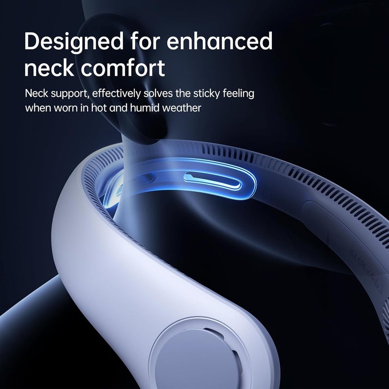 JISULIFE Enhanced Portable Neck Fan, Personal Hands-Free Neckband, 5-Speed Adjustment, 5000 mAh, Portable, Silent, Rechargeable, Gifts for Women and Men - Sunny Blue - Image 2