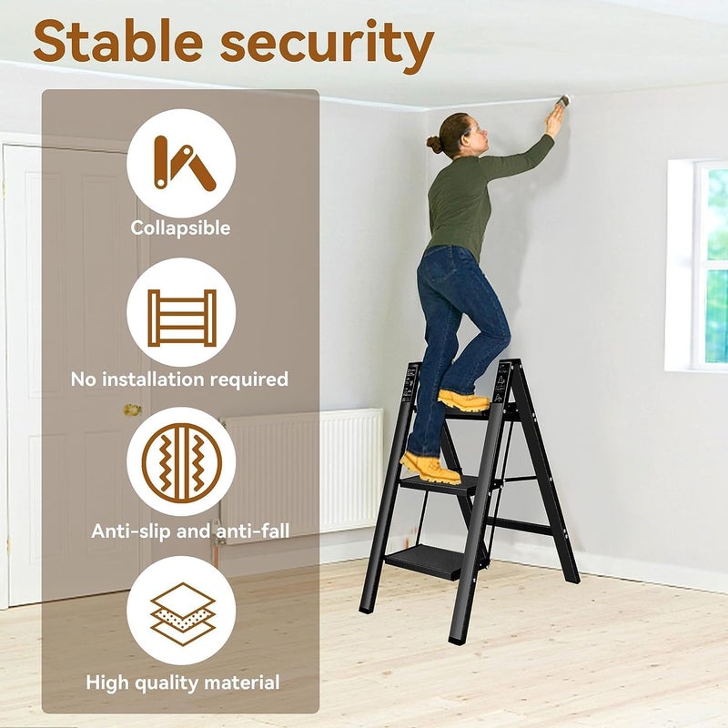 TONSYL Stepladder 3 Tiers Iron Material Stylish Foldable Load Capacity Handle Included Step Stand Step Stool AntiSlip Lightweight Safe Multifunctional Indoor and Outdoor 1 - Image 2