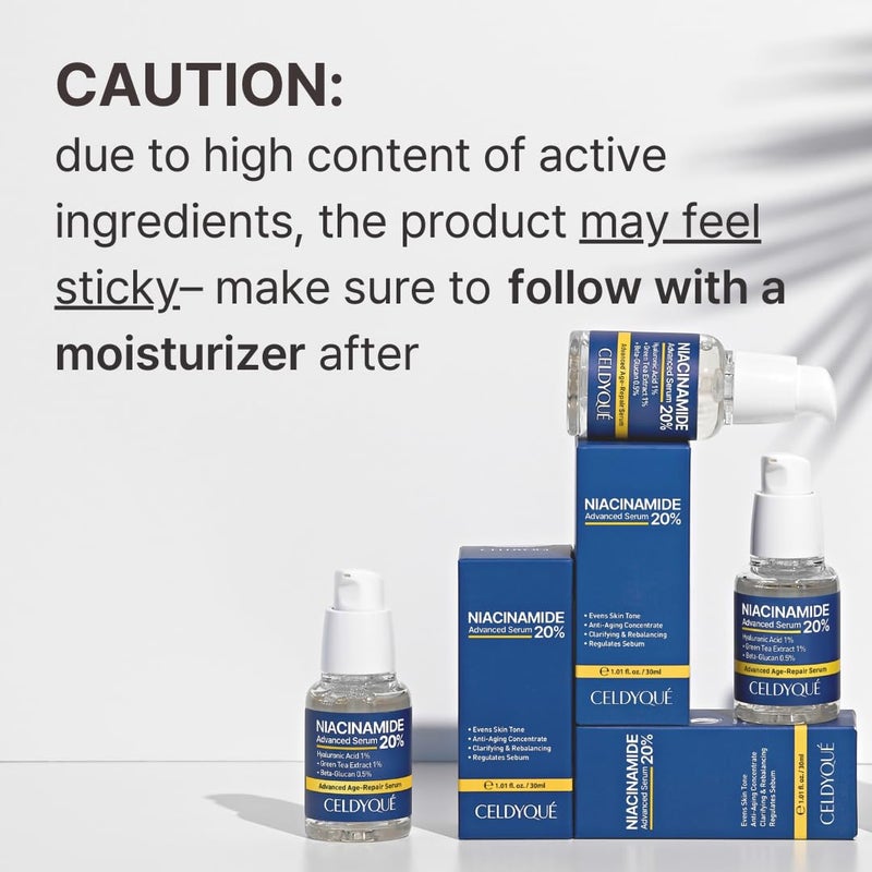 CELDYQUE Niacinamide 20% + Hyaluronic Acid 1% Serum for Face w/Green Tea Extract - Pore Minimizer, Even Skin Tone, Fine Line Vitamin B3 Beta-Glucan Korean Skincare - Image 2