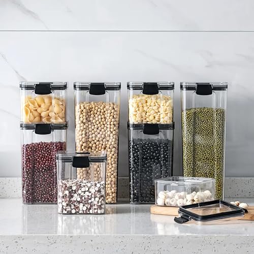 KWER 1200-400-700-1700ML Each 2 Air Tight Container Set For Home Kitchen Items Storage Containers Set Food Containers (Plastic, Pack Of 8), Black - Image 4
