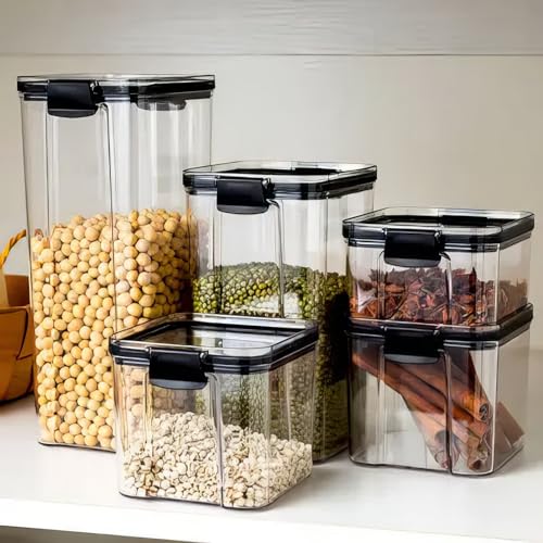KWER 1200-400-700-1700ML Each 2 Air Tight Container Set For Home Kitchen Items Storage Containers Set Food Containers (Plastic, Pack Of 8), Black - Image 5