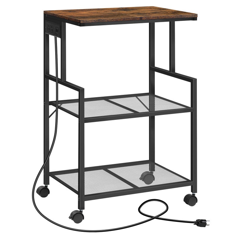 MAHANCRIS Mobile Printer Stand, 3-Tier Industrial Printer Cart with Power Outlets and 2 USB Ports, Rolling Printer Table on Wheels for Home Offices Kitchen Organization Rack, Rustic Brown PTHR78E01 - Image 1