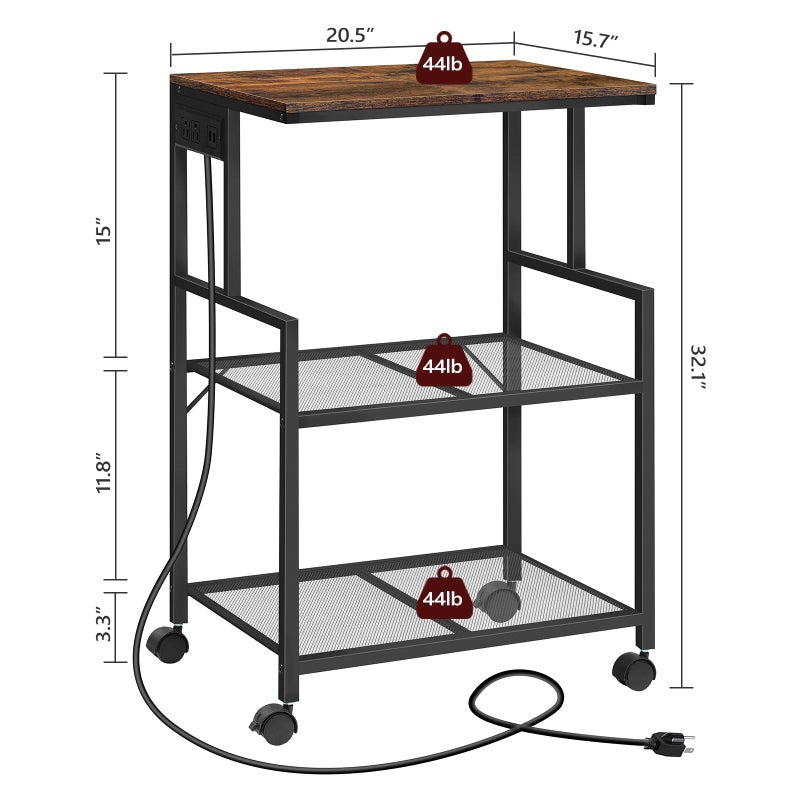 MAHANCRIS Mobile Printer Stand, 3-Tier Industrial Printer Cart with Power Outlets and 2 USB Ports, Rolling Printer Table on Wheels for Home Offices Kitchen Organization Rack, Rustic Brown PTHR78E01 - Image 5