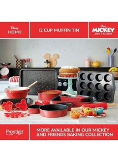 Prestige Prestige New Disney Bake with Mickey Mouse Muffin Trays For Baking 12 Cup - Non Stick Muffin Tin, Carbon Steel Bakeware, Red & Black  - Image 4