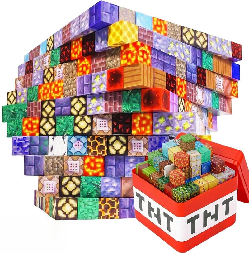 Moonmen Magnetic Building Blocks Set, Mine Magnet World Set For Toddler Educational STEM Construction Toy, Non-Toxic ABS Material Magnet Cubes Construction Toys (180 Pcs Random +10 Pcs Dolls) - Image 1