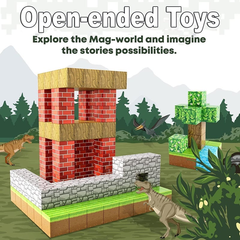 Moonmen Magnetic Building Blocks Set, Mine Magnet World Set For Toddler Educational STEM Construction Toy, Non-Toxic ABS Material Magnet Cubes Construction Toys (180 Pcs Random +10 Pcs Dolls) - Image 5