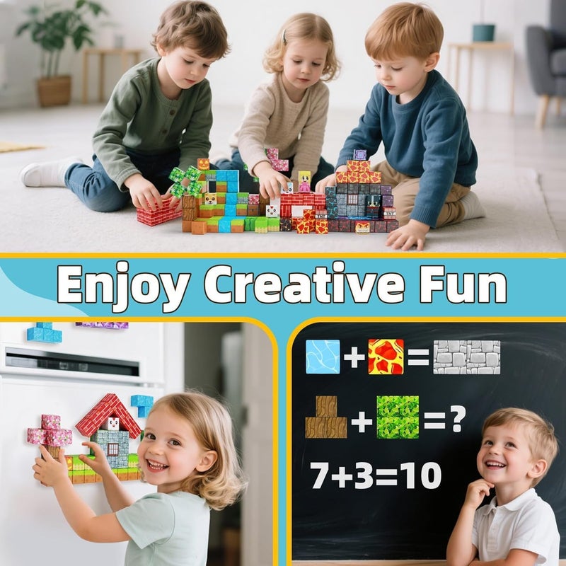Moonmen Magnetic Building Blocks Set, Mine Magnet World Set For Toddler Educational STEM Construction Toy, Non-Toxic ABS Material Magnet Cubes Construction Toys (180 Pcs Random +10 Pcs Dolls) - Image 4