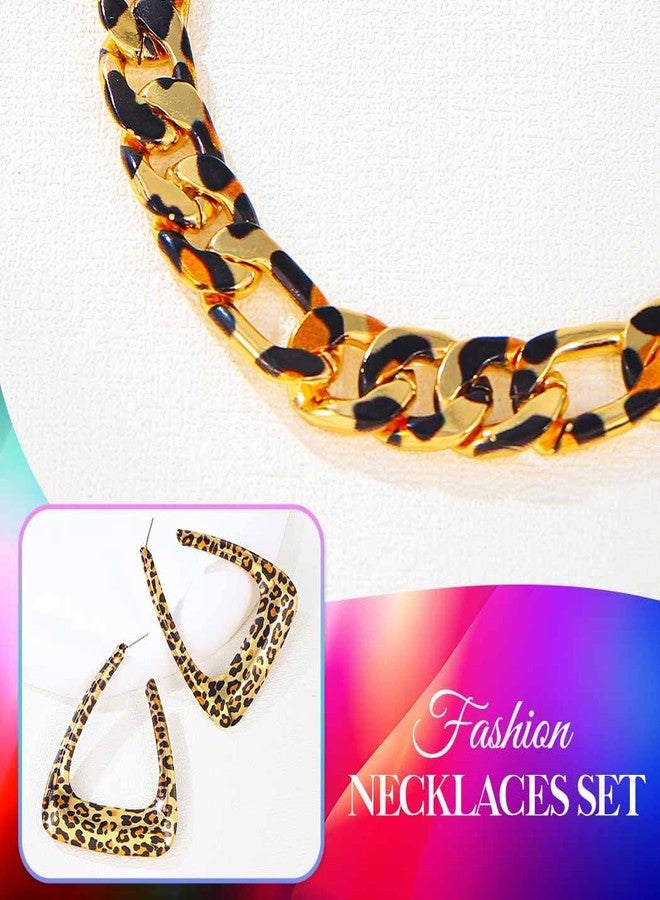 CLOACE Leopard Chunky Choker Necklace Set Thick Earring Punk Cuban Chain Jewelry Accessories for Women (Leopard) - Image 5