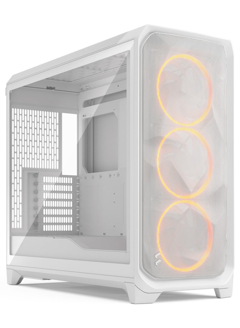 Fractal Design Meshify 3 XL RGB White TG Clear Tint  Full Tower ATX Case, Tempered Glass Side Panel, White Steel Frame, 3x 140mm RGB Fans Included, USB-C 20Gbps, Tool-Free Panels, Cable Management, Ambient RGB Lighting with Adjust Pro Fan & RGB Hub, White | FD-C-MES3X-06 - Image 1