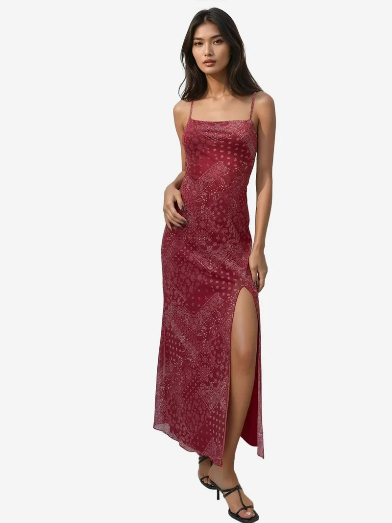 زوبعة فستان ميدي بطبعة وياقة مربعة