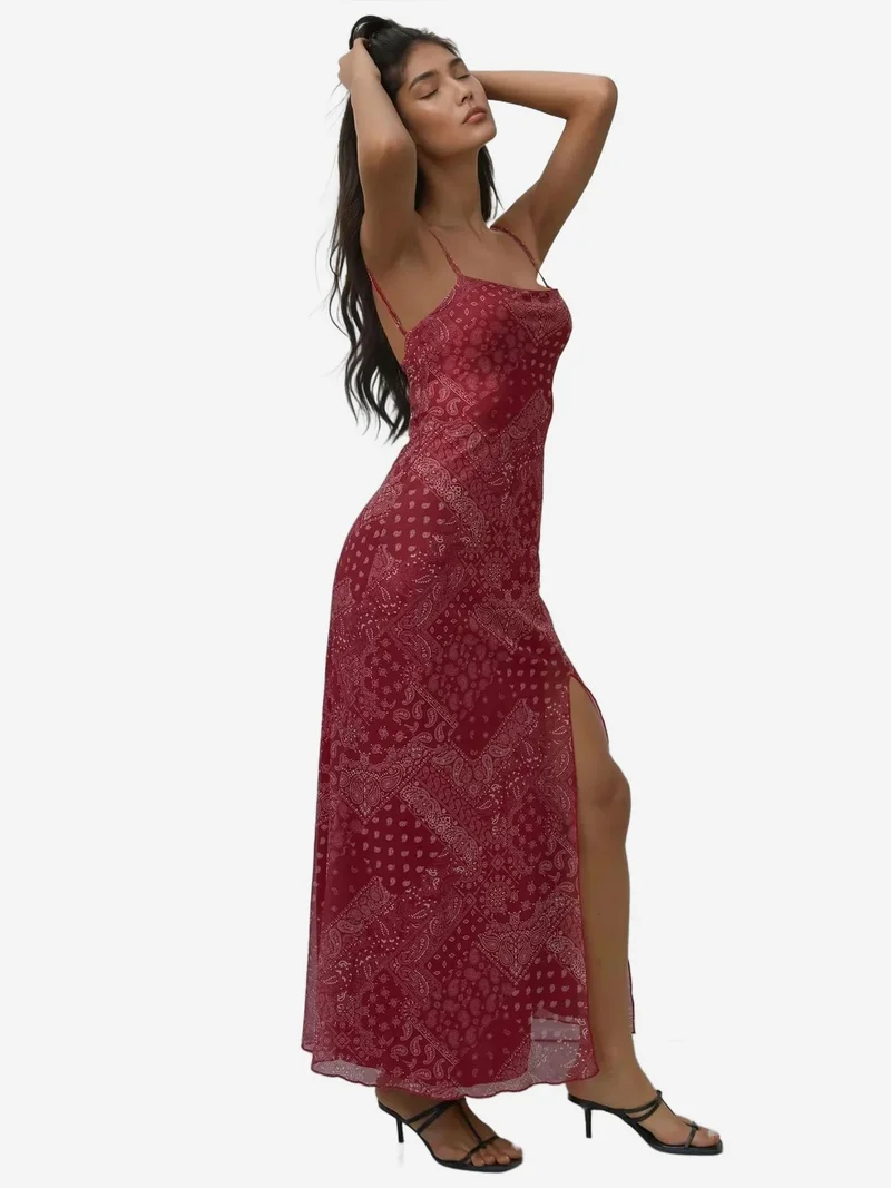 زوبعة فستان ميدي بطبعة وياقة مربعة