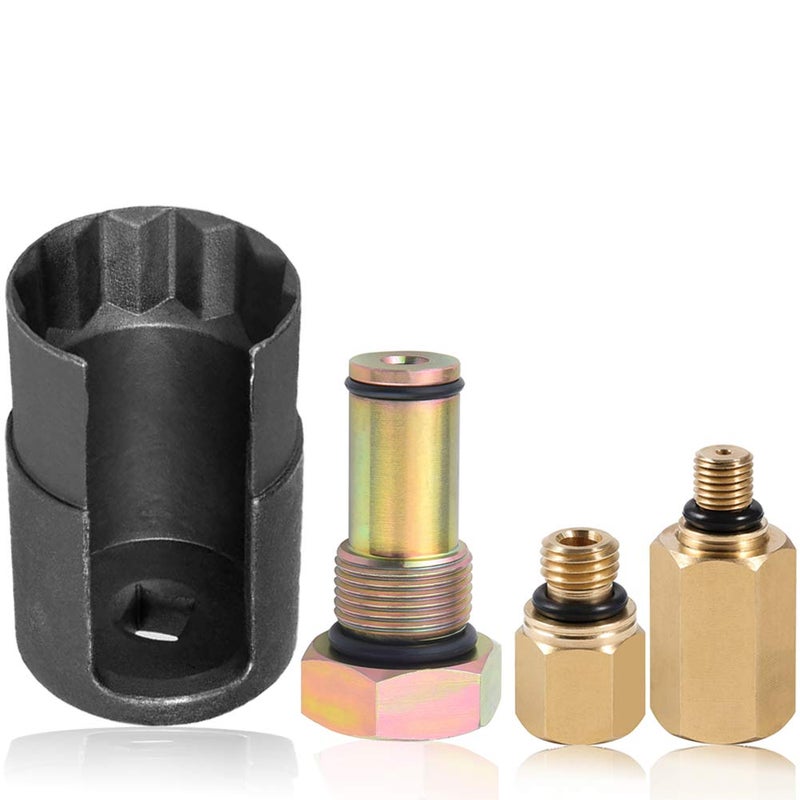 QISF 4PcsSet 60 IPR Valve Socket High Pressure Oil Pump Air Test Fitting Tool Oil Rail Adapters Leak Test Kit for 60L Powerstroke Diesel Engine