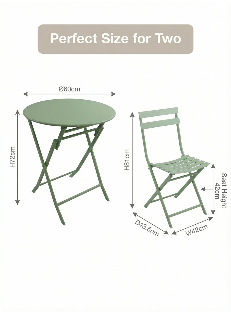 صن رايز طقم بيسترو خارجي قابل للطي 3 قطع، طاولة حديد دائرية وكرسيين للحدائق والبلكونة - Image 5