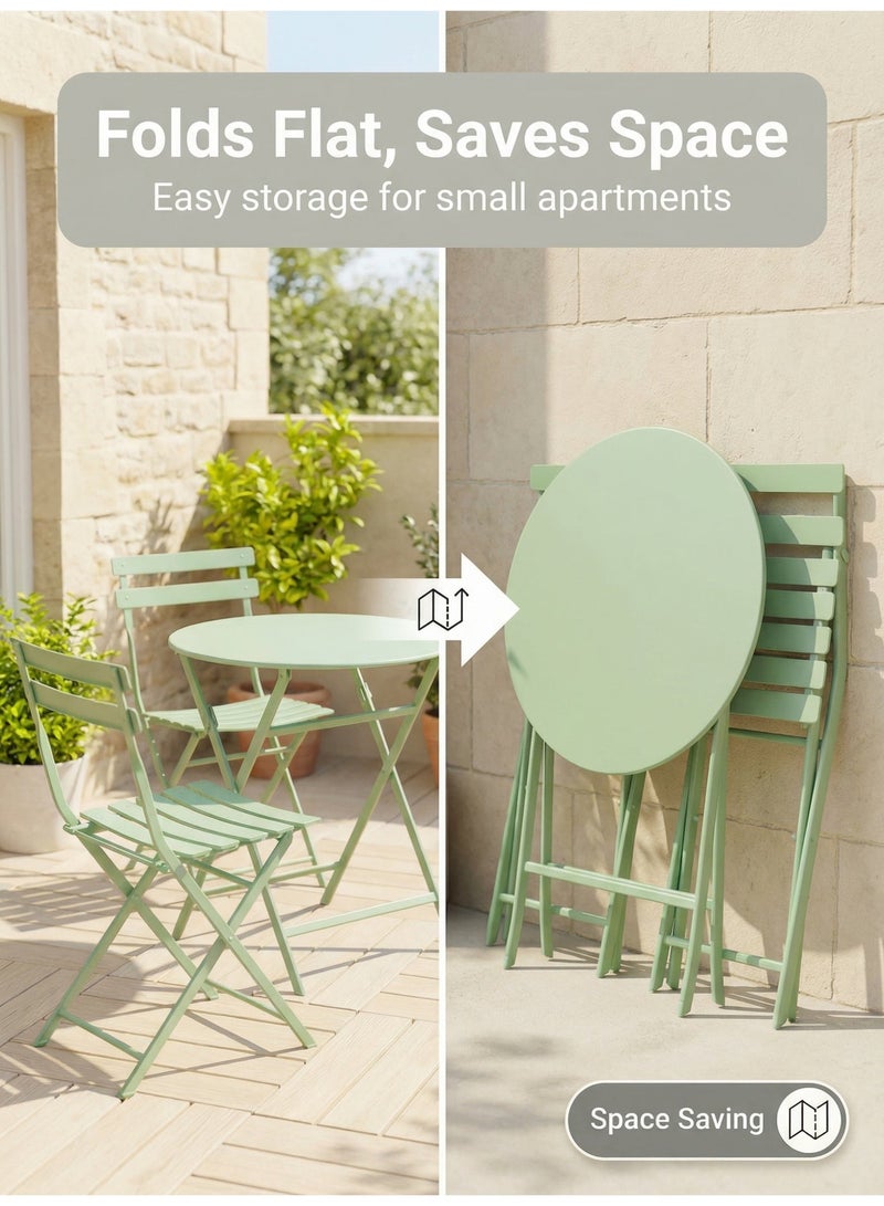 صن رايز طقم بيسترو خارجي قابل للطي 3 قطع، طاولة حديد دائرية وكرسيين للحدائق والبلكونة - Image 3