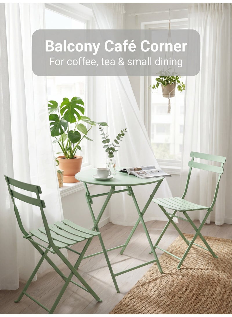 صن رايز طقم بيسترو خارجي قابل للطي 3 قطع، طاولة حديد دائرية وكرسيين للحدائق والبلكونة - Image 2