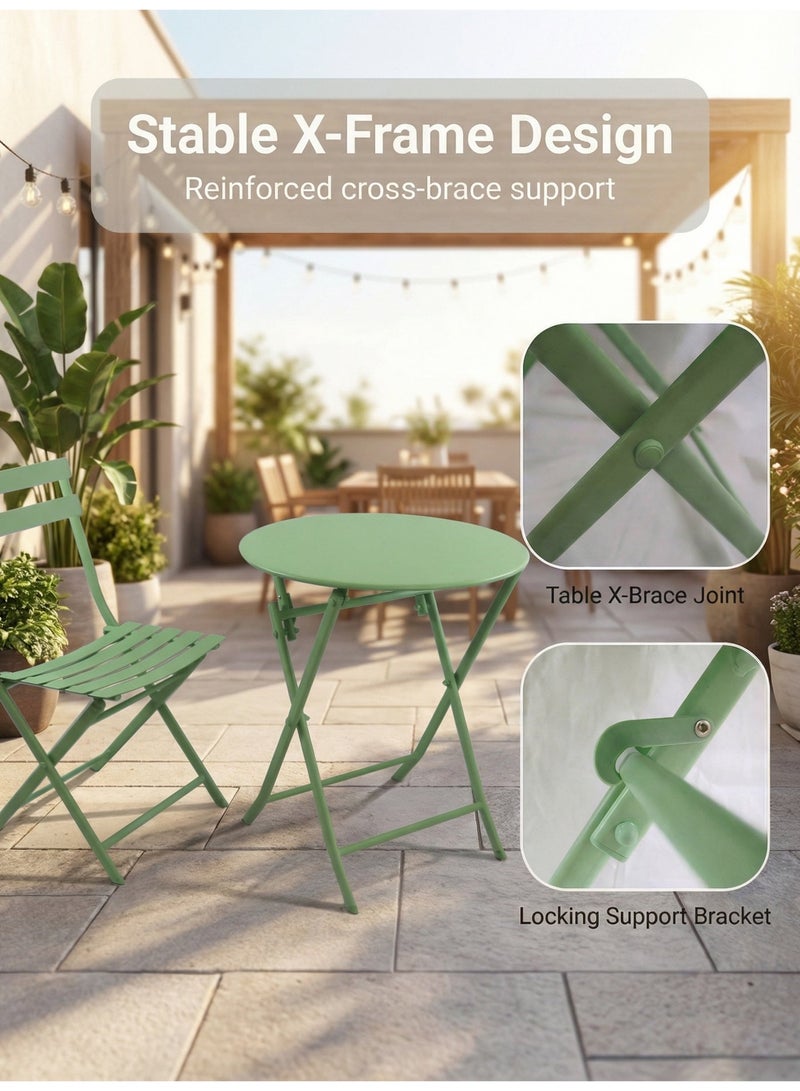 صن رايز طقم بيسترو خارجي قابل للطي 3 قطع، طاولة حديد دائرية وكرسيين للحدائق والبلكونة - Image 4