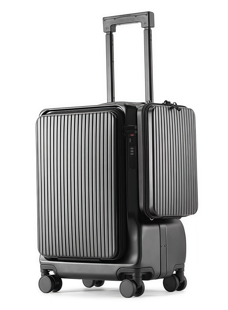 Skycare Skycare Black Airline-Approved PC Carry-On Luggage - Lightweight Hardside Spinner Suitcase with TSA Lock, USB Charging, Front Pocket, and Cup Holder - Image 1