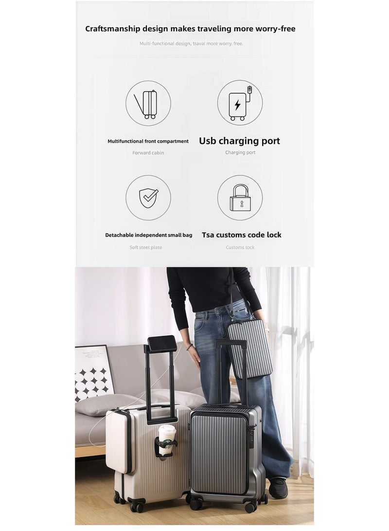 Skycare Skycare Black Airline-Approved PC Carry-On Luggage - Lightweight Hardside Spinner Suitcase with TSA Lock, USB Charging, Front Pocket, and Cup Holder - Image 3