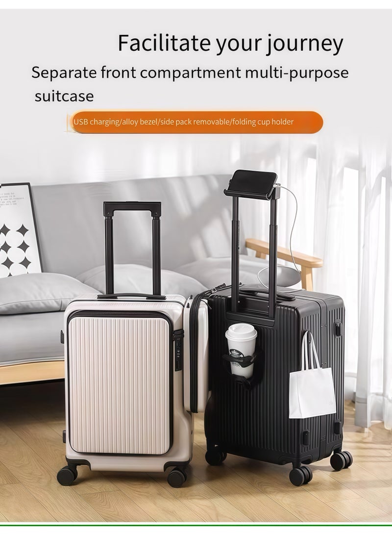 Skycare Skycare Black Airline-Approved PC Carry-On Luggage - Lightweight Hardside Spinner Suitcase with TSA Lock, USB Charging, Front Pocket, and Cup Holder - Image 4