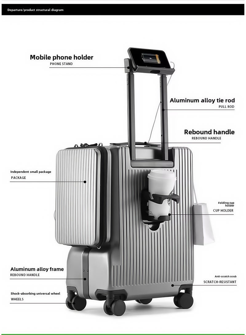 Skycare Airline-Approved PC Carry-On Luggage - Lightweight Hardside Spinner Suitcase with TSA Lock, USB Charging, Front Pocket, and Cup Holder - Image 3