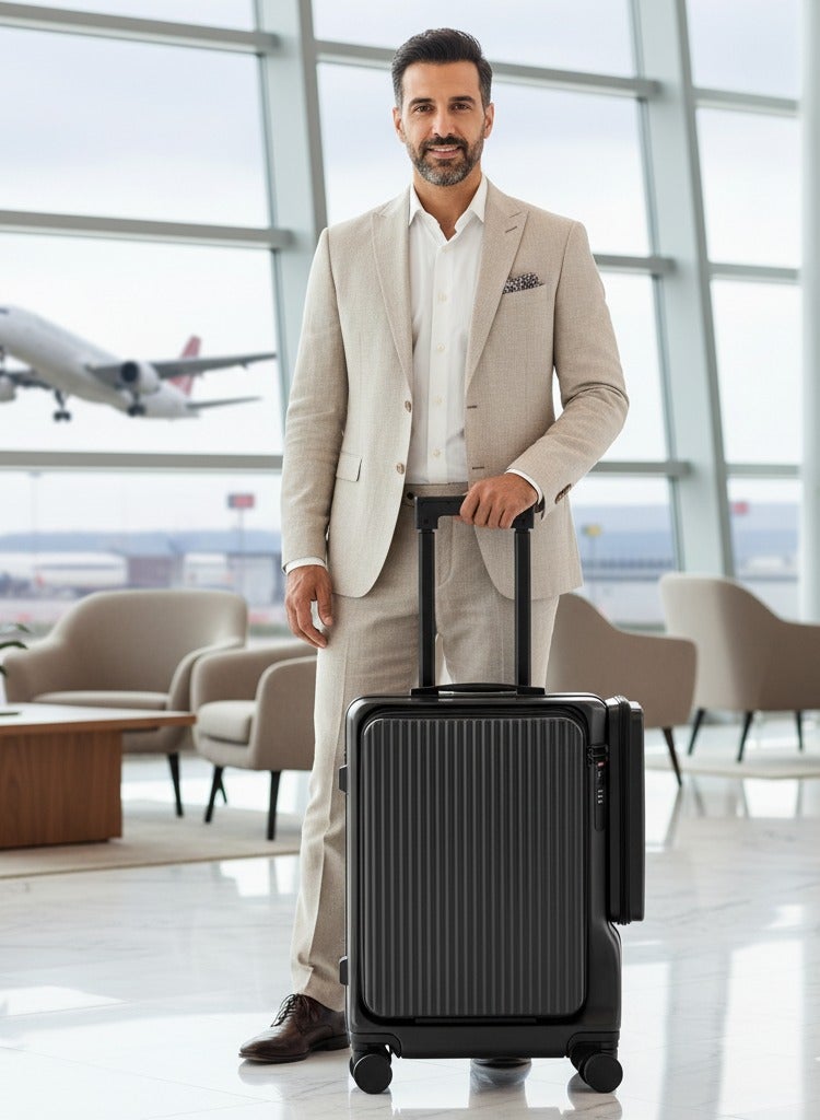 Skycare Airline-Approved PC Carry-On Luggage - Lightweight Hardside Spinner Suitcase with TSA Lock, USB Charging, Front Pocket, and Cup Holder - Image 2