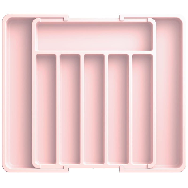 Aujen Silverware Organizer - Expandable Kitchen Drawer Organizer, Adjustable Utensil Organizer, Cutlery Tray for Forks, Knives, Multipurpose Kitchen Organizers and Storage Solution, Pink, Large - Image 1