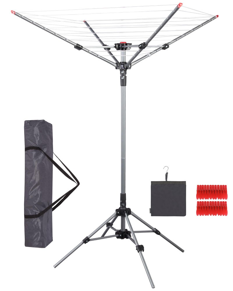 STORAGE MANIAC STORAGE MANIAC Outdoor Umbrella Drying Rack 8 Lines with 82 Feet Drying Space Steel Frame  Adjustable Height 4arm Umbrella Clothesline for Laundry Collapsible Clothes Drying Rack for Backyard 