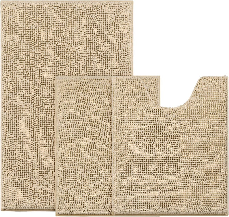 BYSURE General standard crafted 3 Piece Bath Mats Bathroom Rugs Sets Non Slip Extra Absorbent Plush Chenille Soft Washable Repeated use resistant selected material - Image 1
