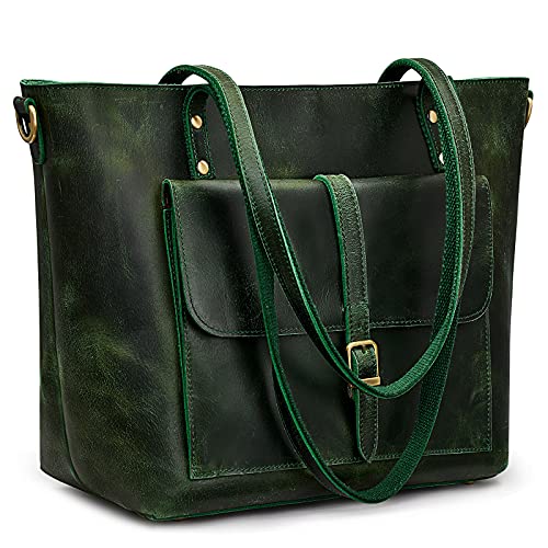 S-ZONE Women Vintage Genuine Leather Tote Bag Large Shoulder Purse Work Handbag - Image 1