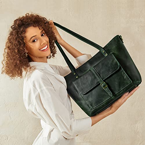 S-ZONE Women Vintage Genuine Leather Tote Bag Large Shoulder Purse Work Handbag - Image 2
