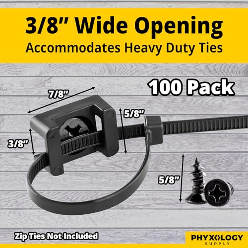 PHYXOLOGY SUPPLY Pro-Grade, Slim, 1x .6 Cable Tie Mounts With Screws 100 Pack. High Strength, Black Zip Tie Bases For Wire Management. Permanently Anchor To Wall, Desk or Baseboard. Run Cords at Your Home or Office - Image 5