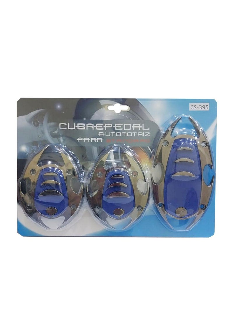 CS-395 Car Pedal Cover Brake Gas Pedal Cover Set 3 Pcs Blue in Nickel Durable and Strong Car Accessory Replaces Old Pedals and Gives You a Better Driving Experience