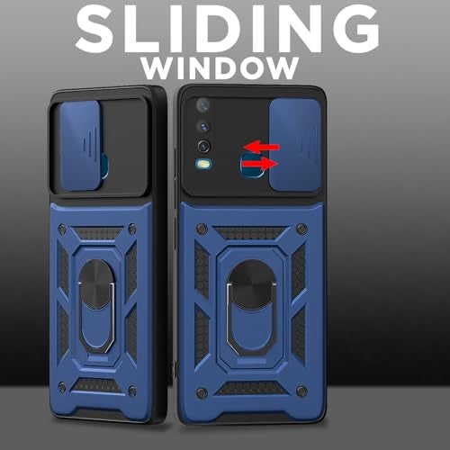 Pikkme Back Cover for Vivo Y12 / Y15 / Y17 / U10 | Sliding Camera Shield with Ring Stand | D10 Full Camera Protection Bumper Case (Blue) - Image 2